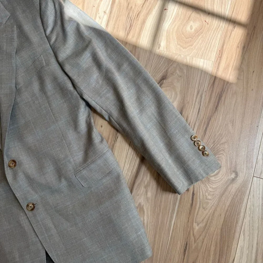 Brooks Brothers Mens Beige Fitzgerald Wool Silk Blend Sport Coat Blazer Size 44L